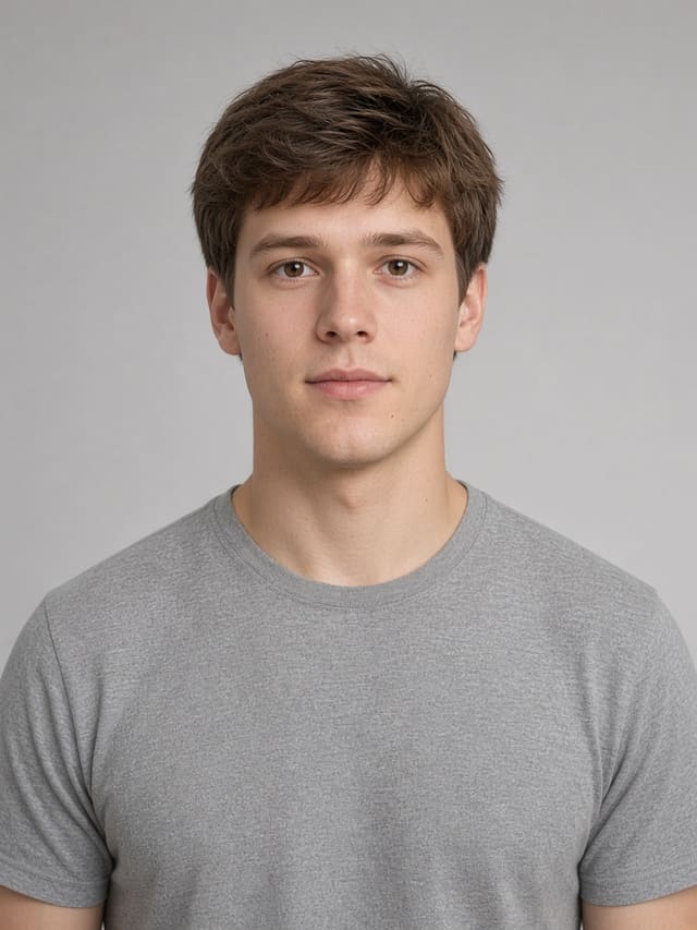 Sample portrait of a fictional young man with a longer, rounder haircut